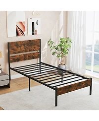 Gouun Twin Metal and Wood Platform Bed Frame with Headboard