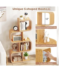 Sugift Four Tier S Shaped Bamboo Bookcase with Open Cubes