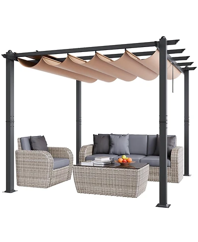 Mecale 10 x 10 Ft Outdoor Retractable Aluminum Pergola with Canopy