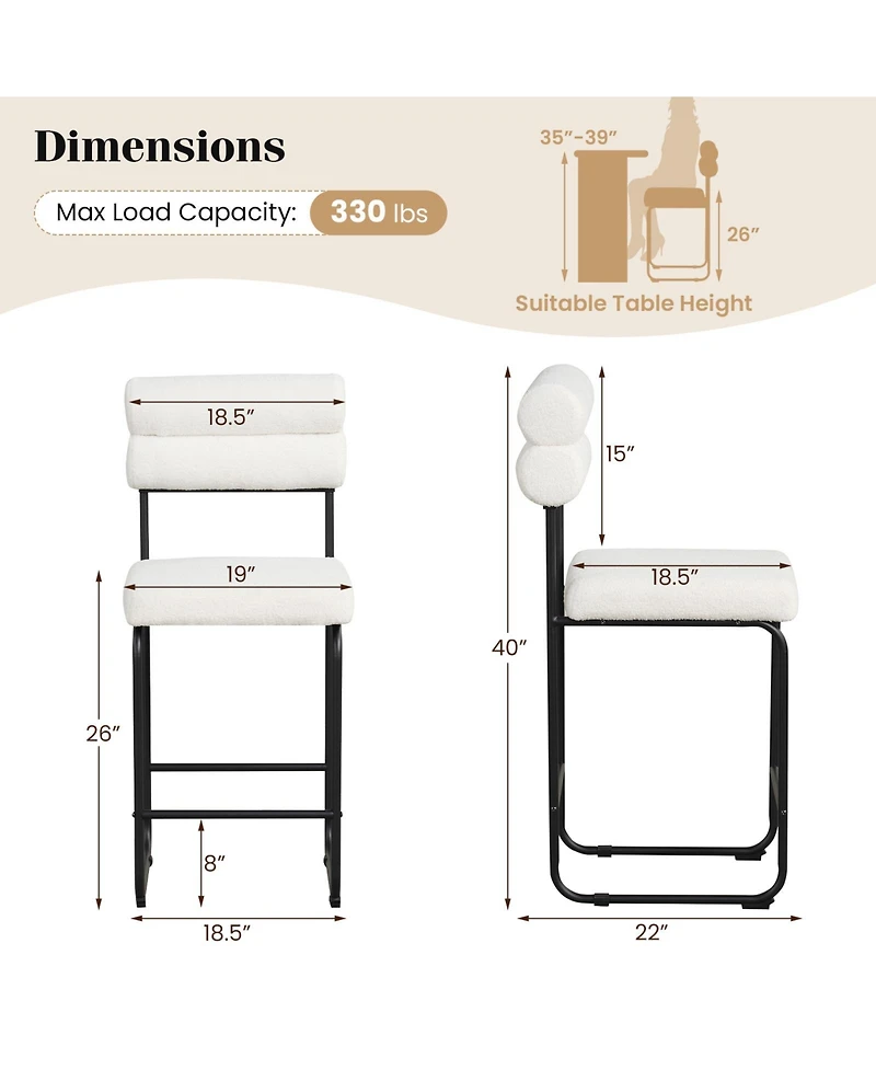 Sugift 26 Inch Counter Height Bar Stools Set of 2 with Metal Frame and Footrest