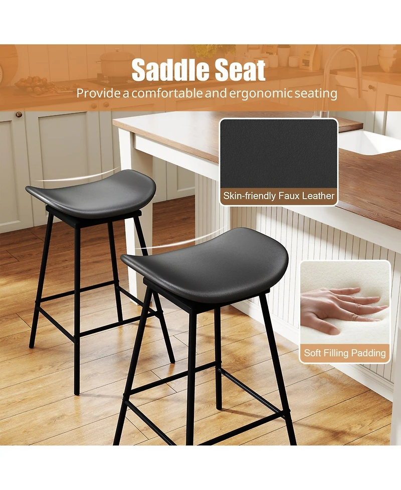 Sugift Set of 2 Swivel Barstools Faux Leather Upholstered Backless with Footrest