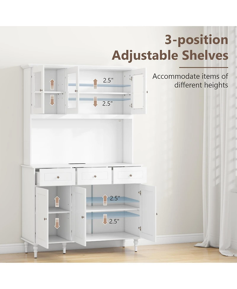 Gouun 77 in Kitchen Pantry Storage Cabinet with Led Lights and Power Outlets