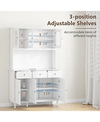 Gouun 77 in Kitchen Pantry Storage Cabinet with Led Lights and Power Outlets