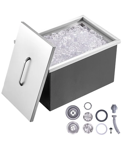 Mecale 22 x 17 x 12 Inch Drop-In Stainless Steel Ice Chest, 40 Qt with Lid
