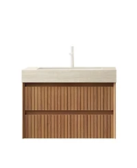 Sillysis Floating Bathroom Vanity with Roma Travertine Sintered Stone Top, Solid Wood Drawer, Plywood Cabinet, Pre-assembled