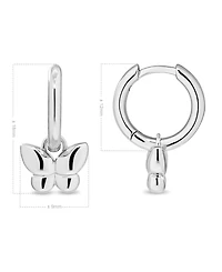 Devata Rhodium Plated Sterling Silver Butterfly Hoop Earrings