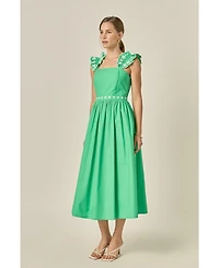 English Factory Women's Flower Embroidered Ruffle Midi Dress