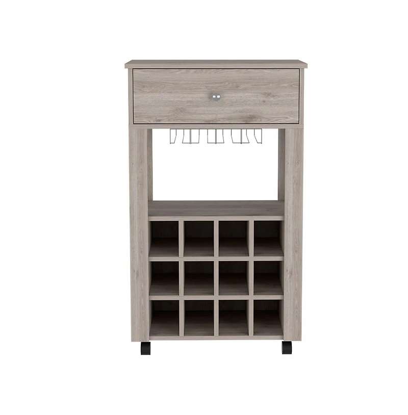 flynama Bar Cart with 12 Wine Cubbies, Glassware Storage and 2.2 Casters