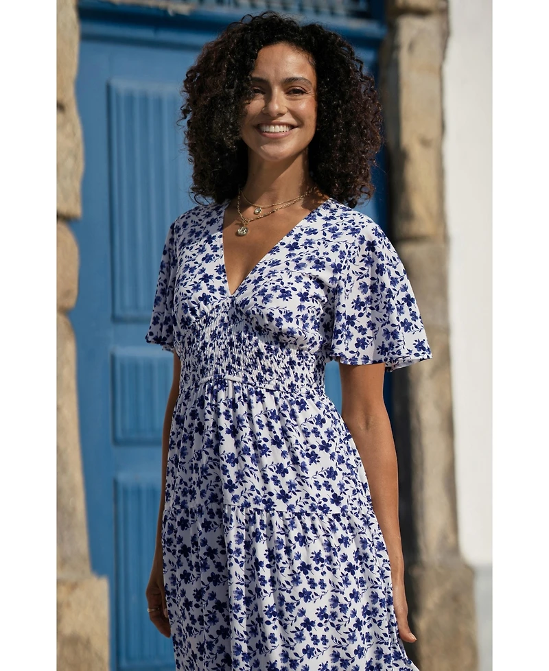 Yumi Women's Floral Angel Sleeve Midi Dress