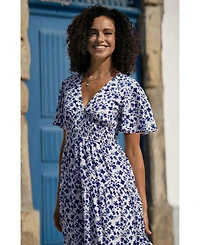 Yumi Women's Floral Angel Sleeve Midi Dress