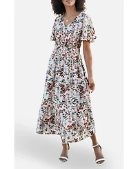 Yumi Women's Botanical Print Viscose Midi Dress