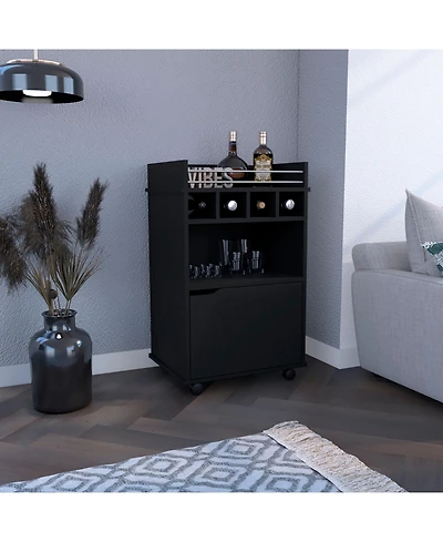 flynama 35 Inch Bar Cart with 2 Shelves, 4 Wine Cubbies and 1 Cabinet