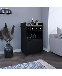 flynama 35 Inch Bar Cart with 2 Shelves, 4 Wine Cubbies and 1 Cabinet