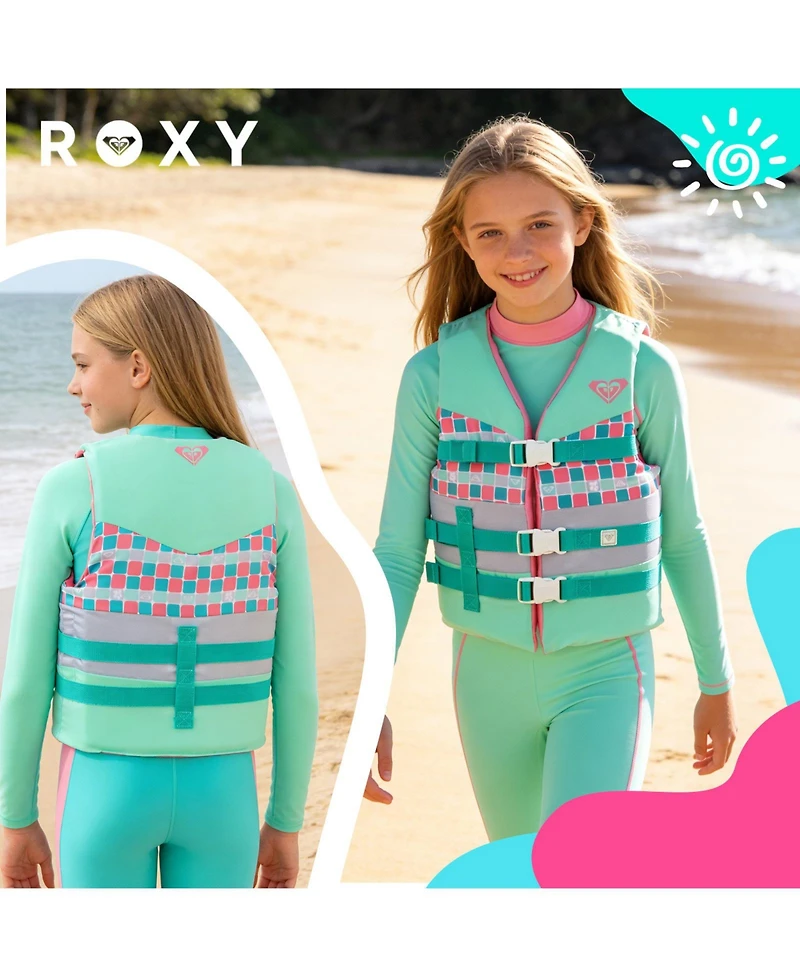 Roxy Uscg Approved Teen and Youth Life Vest Pfd, Light-Weight Epe Foam, Three Belts with Quick-Release Buckles for Fishing, Boating and Kayaking