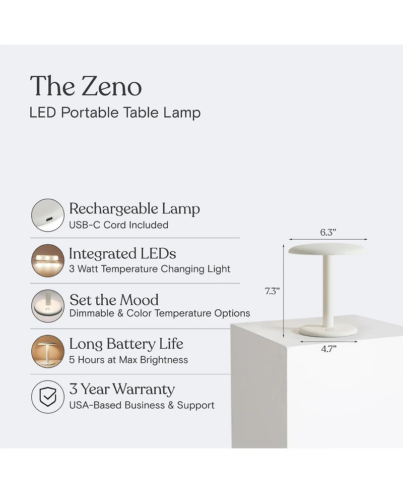 Brightech Zeno Portable Rechargeable Led Table Lamp, Dimmable