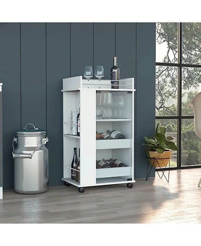 flynama Bar Cart with Casters, Glass Door and 2-Side Shelf for Home Entertainment