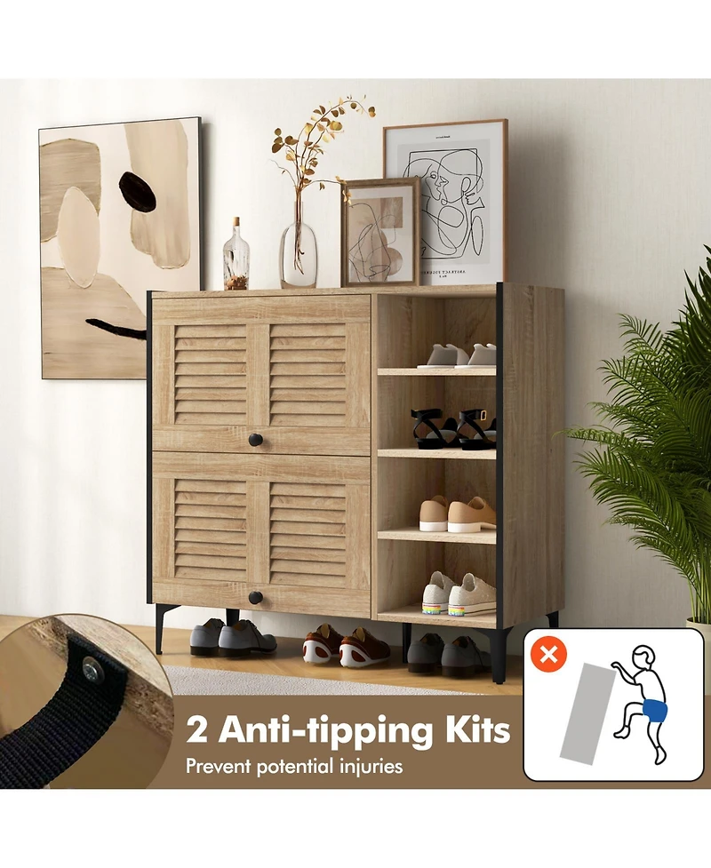 Sugift Shoe Rack Organizer with Flip-up See-through Doors and Adjustable Shelves-Oak