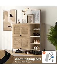 Sugift Shoe Rack Organizer with Flip-up See-through Doors and Adjustable Shelves-Oak