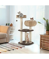 Cozito Cat Tree Rattan Tower with Napping Perch Sisal