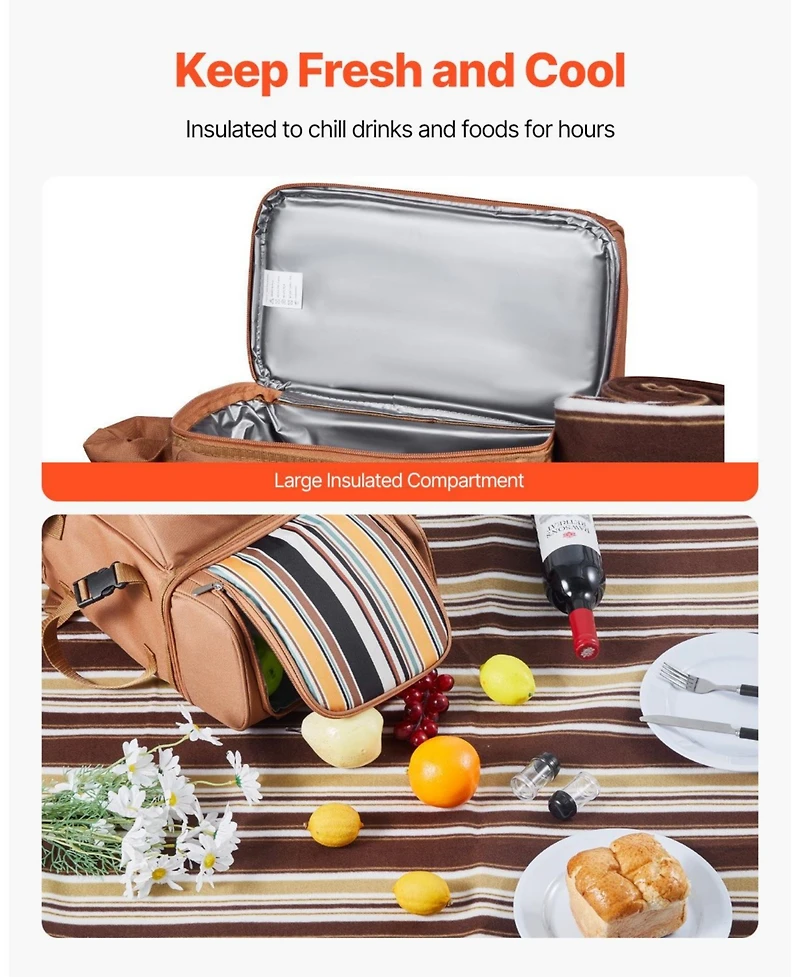 Mecale 4-Person Picnic Backpack with Insulated Cooler, Blanket and Tableware Set