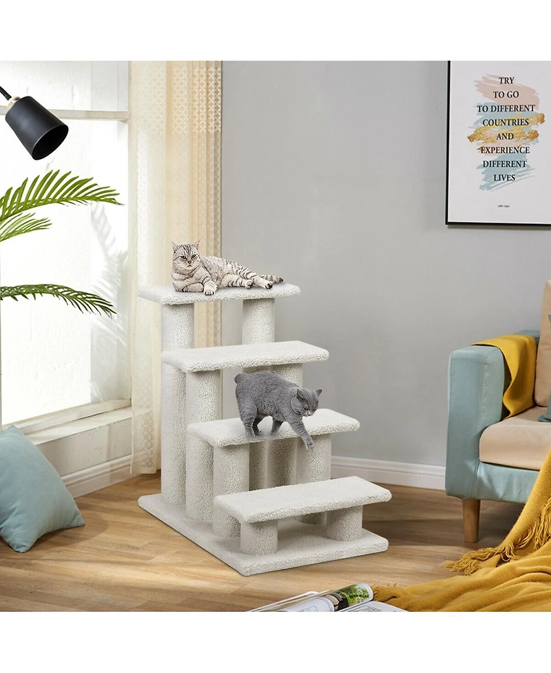 Cozito Cat Tree 4-Step Pet Stairs with Scratching Post Carpet