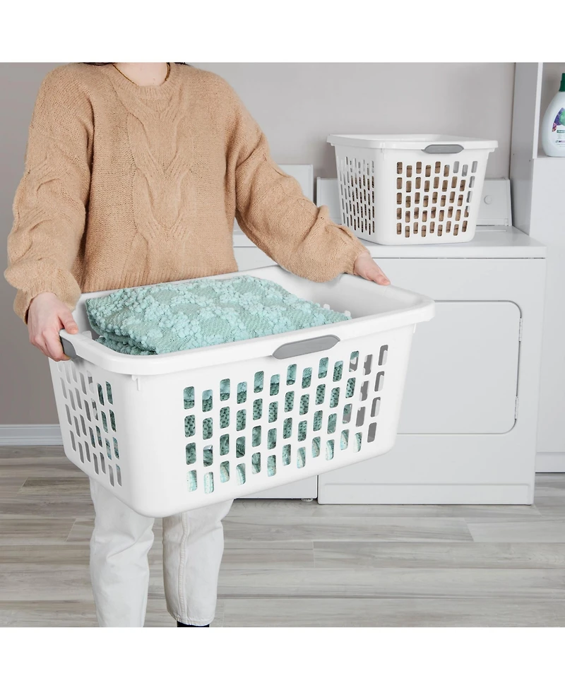 Sterilite Laundry Basket, 2 Bushel Plastic Hamper with Handles, White, 6 Pack