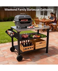 flynama 3-Tier Outdoor Grill Cart with Stainless Steel Top and Side Shelf