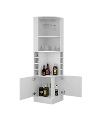 flynama Corner Bar Cabinet with 3 Cabinets 12 Wine Rack