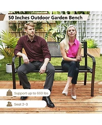 Sugift 50 Inches Garden Bench with Patterned Backrest and Curved Armrests