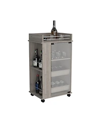 flynama Bar Cart with Glass Door, 2-Side Shelves and Casters