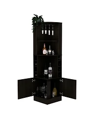 flynama Corner Bar Cabinet 71" H with 3 Cabinets, 1 Drawer, 1 Shelf 12 Wine Rack 1 Glass Holder.