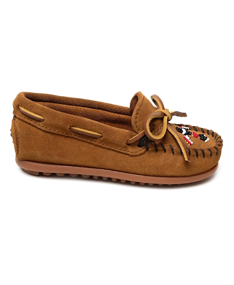 Minnetonka Little Girls Kids' Thunderbird Animikii Suede Beaded Moccasins