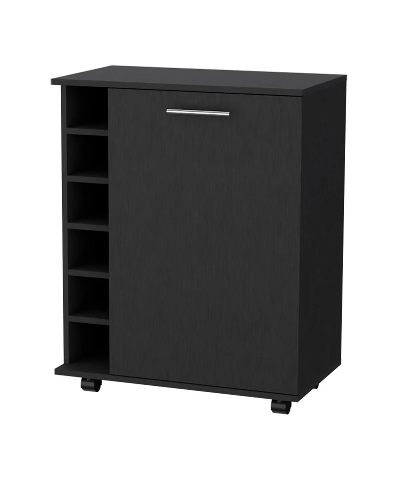 flynama Wenge 6-Bottle Rack Bar Cart with Concealed Storage