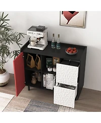 flynama Buffet Cabinet with Doors, 2 Drawers and Open Compartments