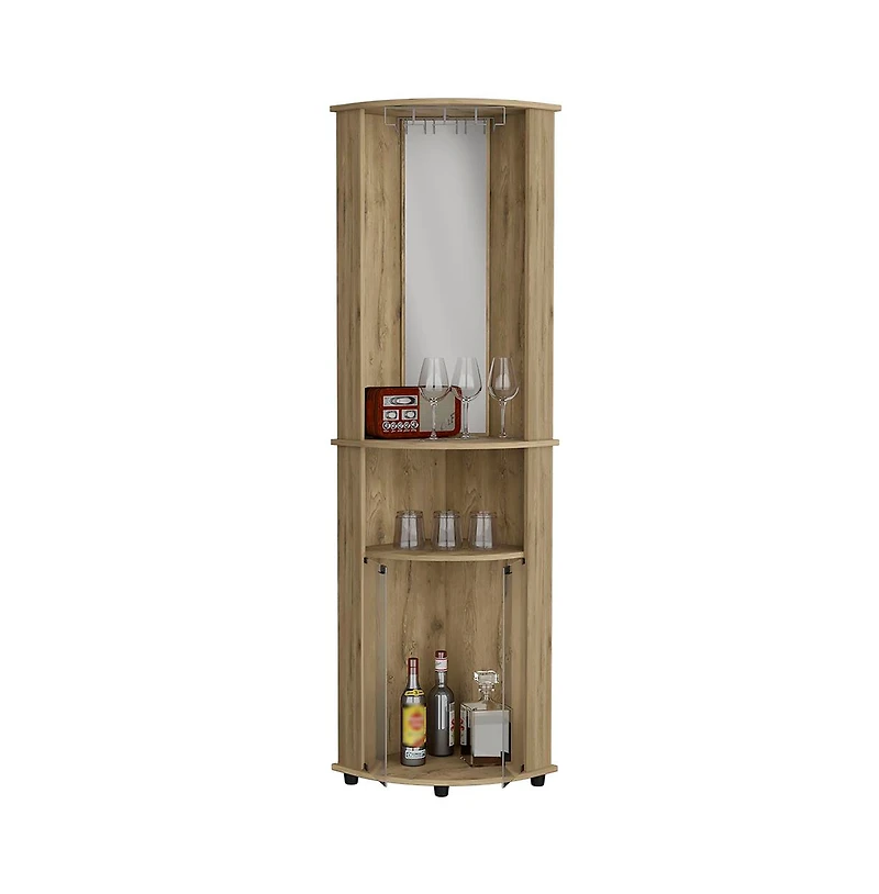 flynama Corner Bar Cabinet with 2 Cabinets Macadamia Finish