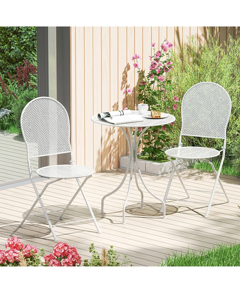 Sugift 3 Piece Metal Bistro Patio Round Table and 2 Folding Chairs Set