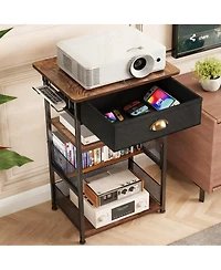 Yigii 4-Tier Media Stand with Drawer Game Console Shelf Audio Rack Tower with 2 Hooks