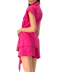 Ivonne Women's Cargo Shirt/Vest with Waist Tie