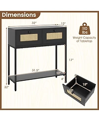 Slickblue Rattan Entryway Table with 2 Drawers and Open Shelf Storage