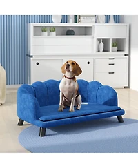 Aostirmotor Velvet Large Dog Couch Bed with Foam Cushion, Pearl Design, Soft Dog Sofa for Big and Medium Dogs, Dark Blue