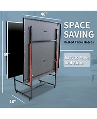 Rainsken 8FT Mid-Size Foldable Ping Pong Table, Portable Family Table Tennis Game Set Complete with Net, 2 Paddles and 3 Balls for Indoor Play