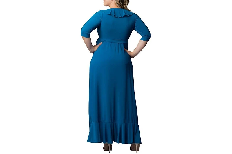 Kiyonna Plus Maritime Ruffle Maxi Dress with Sleeves
