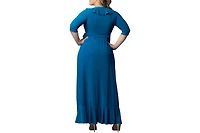 Kiyonna Plus Maritime Ruffle Maxi Dress with Sleeves