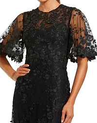 Mac Duggal Petite women's Flutter Sleeve Floral Embroidered Net Gown
