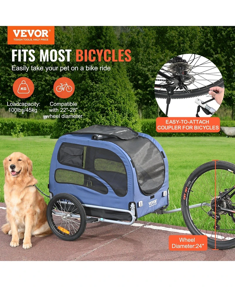 Aostirmotor Dog Bike Trailer Pet Carrier Supports 100 lbs, Easy Fold with Quick Release Wheels, Universal Coupler,Blue/Black