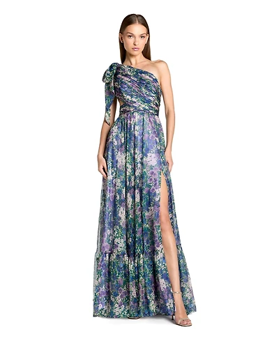 Mac Duggal Women's One Shoulder Floral Maxi Gown with Side Cutout