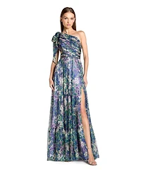 Mac Duggal Women's One Shoulder Floral Maxi Gown with Side Cutout