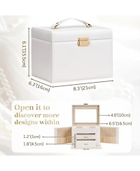Yigii Lockable 3 Layer Jewelry Organizer with Mirror Drawers Necklace Earring Ring Storage for Women Dresser Gifts