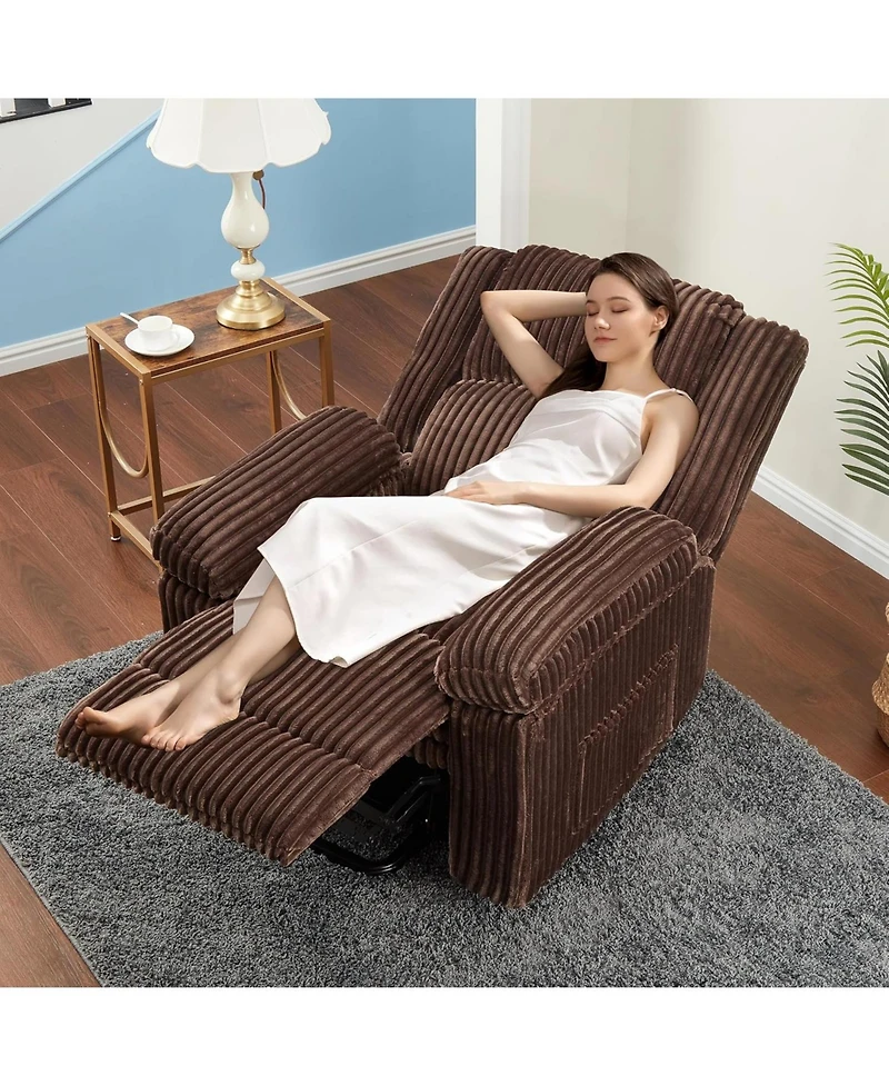 gaomon Corduroy Recliner Chair, Manual Sofa with Handle, Pillow Top Arms, Thick Padding, Side Pocket