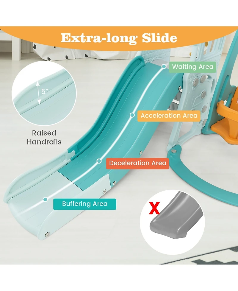 Gymax Toddler Slide and Swing Set 4-in-1 Indoor Playground w/ Extra-long Slide